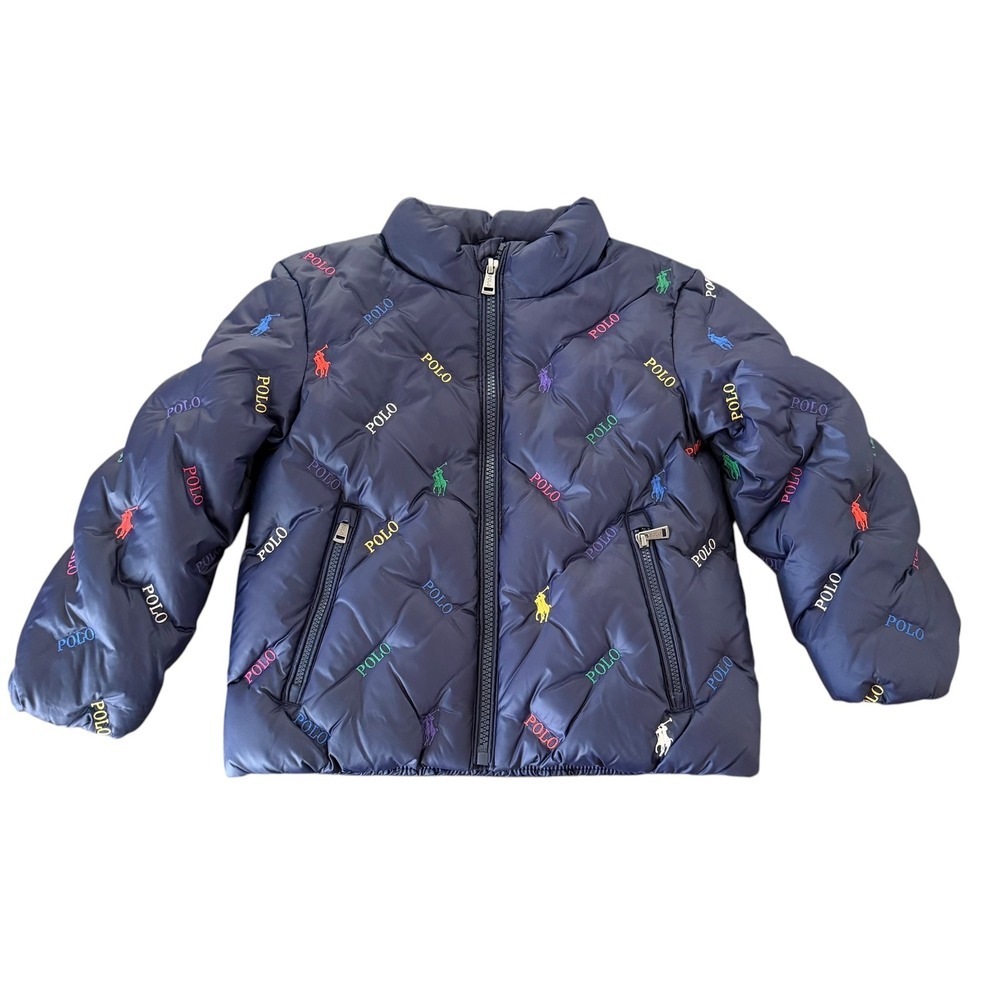Kids Polo Ralph Lauren 3T Boys Navy Down Fill Puffer Jacket All Over‎ Pony Logo